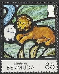 Lion and lamb stained glass