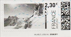 Stamp, Snow Topped Mountains in black, France,  , Landscapes, Mountains