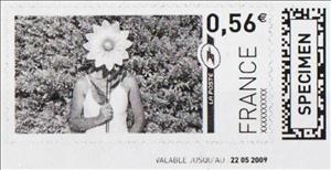 Stamp, Women holding a sort of sunflower on a stick, France,  , Food, Fruits and Berries