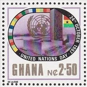 Stamp, UN Headquarters, Ghana,  , Buildings, Flags, Seals (Emblems), U.N.O.