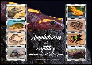 Mini Sheet, Endangered Amphibians and Reptiles of Africa, Guinea,  , Amphibians, Reptiles