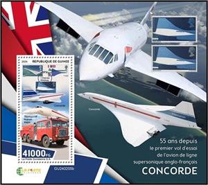 Souvenir Sheet, Supersonic Airliner Concorde, Guinea,  , Aircraft, Anniversaries and Jubilees