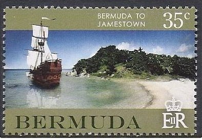 Ship and coastline with panel colours of Olive green