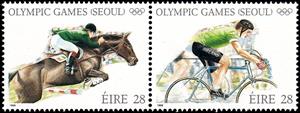 Se-tenant, Olympic Games (Seoul), Ireland,  , Bicycles, Cycling, Equestrianism and horse riding, Horses, Olympic Games, Sports