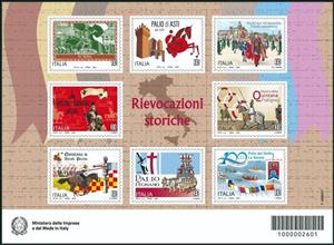 Souvenir Sheet, Historical Reenactments, Italy,  , Cattle, Festivals, Horses, Rowing, Rowing Boats, Stylized Animals, Tourism
