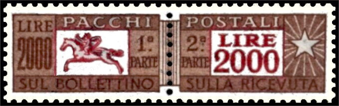 Se-tenant, Post Rider - Wmk. stars II 65° - Vinyl Gum - Comb Perf., Italy,  , Animals (Fauna), Horses, Mammals, Postal Services, Stars