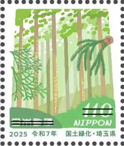 Stamp, Image of cypress, cedar, and forest, Japan,  , Environment Protection, Trees