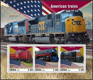 Mini Sheet, American Trains, Liberia,  , Locomotives, Railways