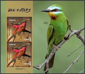 Souvenir Sheet, Bee Eaters (Merops nubicus), Liberia,  , Birds
