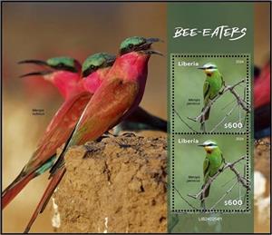 Souvenir Sheet, Bee Eaters (Merops persicus), Liberia,  , Birds