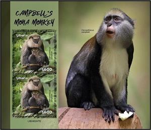 Souvenir Sheet, Campbell's Mona Monkey (Cercopithecus campbelli), Liberia,  , Animals (Fauna), Monkeys