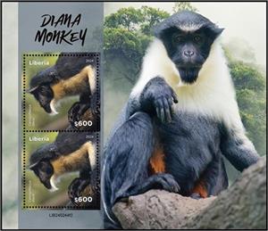 Souvenir Sheet, Diana Monkey (Cercopithecus diana), Liberia,  , Animals (Fauna), Monkeys