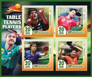 Mini Sheet, Table Tennis Players, Maldives,  , Sports, Table Tennis