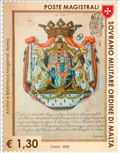 Stamp, Coat of Arms of Carlo Emanuele of Savoy-Carignano, Malta, Sovereign Military Order of,  , Coats of Arms, Documents, Libraries