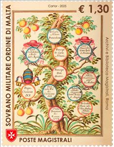Stamp, Family Tree of Carlo Albani, 1729, Malta, Sovereign Military Order of,  , Documents, Libraries