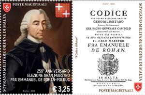 Stamp with Attached Label, Fra' Emmanuel de Rohan-Polduc, Grand Master of Order, Malta, Sovereign Military Order of,  , Heads of State (Military)