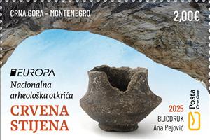 Stamp, Europa (C.E.P.T.) 2025 - Relics from Crvena Stijena, Montenegro,  , Archaeology, C.E.P.T. / Europe