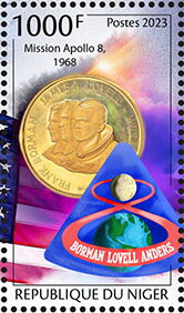 Stamp, Apollo 8 Mission, 1968, Niger,  , Anniversaries and Jubilees, Astronauts, Medals and Marks of Honour