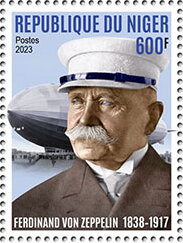 Stamp, Ferdinand von Zeppelin (1838-1917), Niger,  , Anniversaries and Jubilees, Famous People, Zeppelins