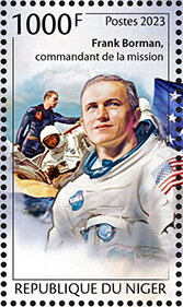 Stamp, Frank Borman, Mission Commander, Niger,  , Anniversaries and Jubilees, Astronauts, Outer Space, Space Traveling, Космический корабли