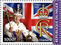 Stamp, King Charles III, Niger,  , Crowns and Coronets, Famous People, Heads of State, Kings, Royalty