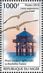 Stamp, Larus argentatus, Lighthouse at the End of the World, La Roc, Niger,  , Animals (Fauna), Birds, Lighthouses, Sea Life