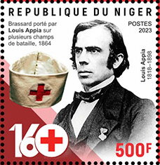 Stamp, Louis Appia (1818–1898), Niger,  , Anniversaries and Jubilees, Famous People, Red Cross and Red Crescent
