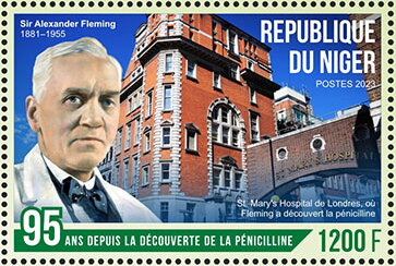 Stamp, Sir A. Fleming (1881–1955), St. Mary's Hospital in London, Niger,  , Anniversaries and Jubilees, Biologists, Famous People, Healthcare, Medical Science, Medicines