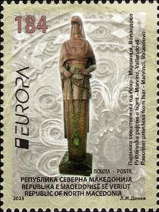 Stamp, Panonian Priestess, Isar, North Macedonia,  , Archaeology, C.E.P.T. / Europe, Statues