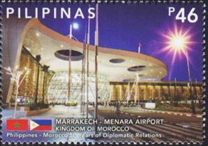 Stamp, Marrakech-Menara Airport, Morocco, Philippines,  , Airports, Anniversaries and Jubilees, Diplomacy, Joint Issues