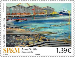 Stamp, Lobelia Pier by Anne Smith, Saint Pierre and Miquelon,  , Art