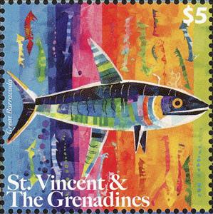 Stamp, Great Barracuda, Saint Vincent and The Grenadines,  , Animals (Fauna), Fishes, Sea Life
