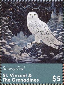 Stamp, Snowy Owl, Saint Vincent and The Grenadines,  , Animals (Fauna), Birds, Birds of Prey, Owls