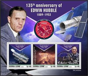 Mini Sheet, 135th Anniversary of the Birth of Edwin Hubble, Sierra Leone,  , Anniversaries and Jubilees, Astronomers