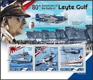 Mini Sheet, 80th Anniversary of the Battle of Leyte Gulf, Sierra Leone,  , Anniversaries and Jubilees, Second World War
