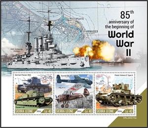 Mini Sheet, 85th Anniversary of the Beginning of World War II, Sierra Leone,  , Anniversaries and Jubilees, Second World War