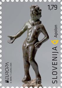 Stamp, Bronze Apollo Statuette, Slovenia,  , Archaeology, C.E.P.T. / Europe, Nudes, Statues