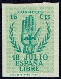 Stamp, 2nd Anniversary of National Uprising, Spain,  , Hands, Leaves