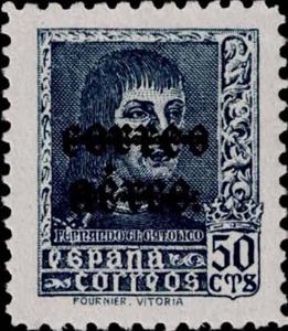 Stamp, Ferdinand the Catholic RED Overprint, Spain,  , Famous People, Heads of State, Kings, Men, Royalty