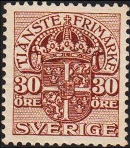 Stamp, Service, small format, Sweden,  , Animals (Fauna), Coats of Arms, Crowns and Coronets, Heraldic Animals, Лев, Mammals