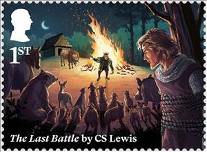 Stamp, Scene from The Last Battle by CS Lewis, United Kingdom of Great Britain & Northern Ireland,  , Animals (Fauna), Badgers, Bears, Deer, Horses, Лев, Literature, Rabbits