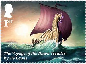 Stamp, Scene from The Voyage of the Dawn Treader by CS Lewis, United Kingdom of Great Britain & Northern Ireland,  , Literature, Sailing Ships, Ships