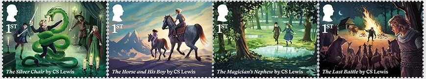 Se-tenant, The Chronicles of Narnia, by CS Lewis, United Kingdom of Great Britain & Northern Ireland,  , Animals (Fauna), Badgers, Bears, Deer, Horses, Лев, Literature, Rabbits