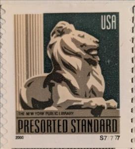 Stamp, NY Public Library Lion, United States of America,  , Libraries, Лев, Sculptures