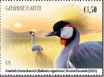 Stamp, Grey-Crowned Crane (Balearica regulorum), UNO Vienna,  , Animals (Fauna), Birds, Cranes (Birds)
