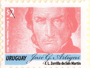 Stamp, José Gervasio Artigas (2025 Imprint) - Dated "2025", Uruguay,  , Famous People, Generals, Heads of State (Military), Heroes, Independency Activists, Military Officers, Politicians, Statesmen