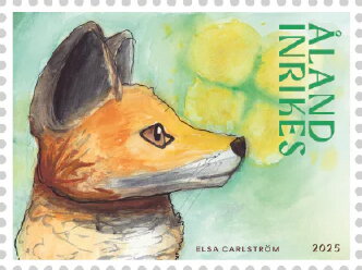 Stamp, Design by Elsa Carlström, Åland Islands,  , Art, Children, Dogs