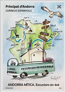 Stamp, 4x4 Vehicle Tourism in Andorra, Andorra, Spanish Administration,  , Maps, Tourism