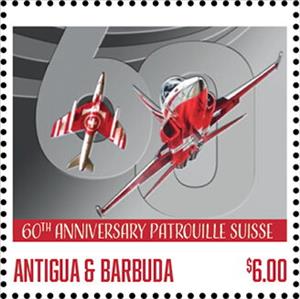 Stamp, 60th Anniversary Patrouille Suisse, Antigua and Barbuda,  , Anniversaries and Jubilees, Aviation