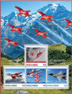 Mini Sheet, World History of Aviation 60th Anniversary Patrouille Suisse, Antigua and Barbuda,  , Anniversaries and Jubilees, Aviation